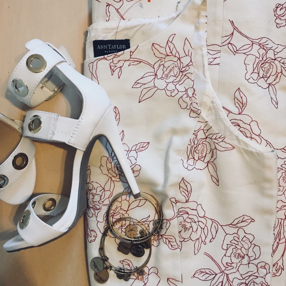 Ann Taylor Petites Embroided Florar Cream Dress